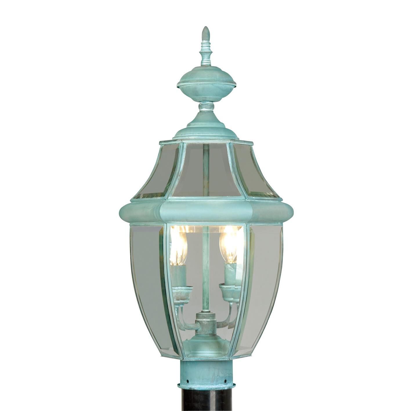 Shown in Verdigris finish and Clear Beveled glass